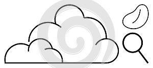 Cloud computing and data analysis concept with magnifying glass and abstract shape elements