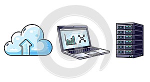 Cloud Computing with Data Analysis: Illustration with Laptop and Servers