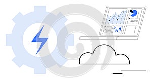 Cloud Computing, Data Analytics, and Automation Concept with Gear Symbol and Graph Interface