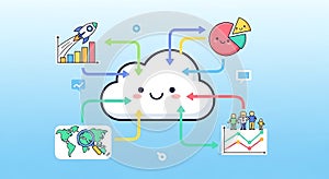Cloud Computing Data Analytics, Business Intelligence Illustration