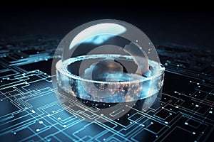 Cloud computing Data Base Technology concept with glowing holographic structures. Generative AI illustration