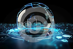 Cloud computing Data Base Technology concept with glowing holographic structures. Generative AI illustration