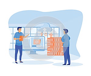 cloud computing data center. Big data flow processing concept, cloud database.