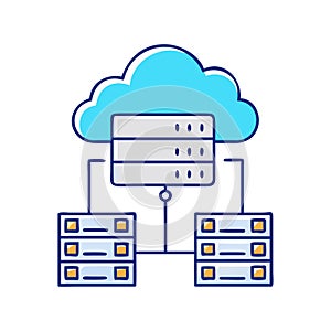 Cloud computing data center network architecture servers connected to cloud symbol icon