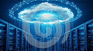 Cloud computing data center server room network technology concept generative ai