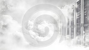 Cloud Computing Data Center Servers network storage cloud digital Represents secure data storage and processing in the