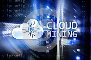 Cloud computing, data or cryptocurrency (Bitcoin, Ethereum) mining in data center. Server room background