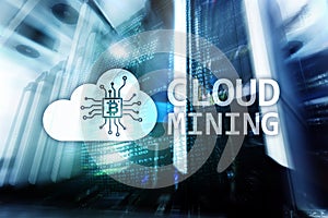 Cloud computing, data or cryptocurrency (Bitcoin, Ethereum) mining in data center. Server room background