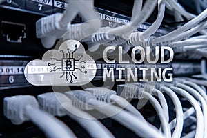 Cloud computing, data or cryptocurrency (Bitcoin, Ethereum) mining in data center. Server room background