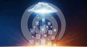 Cloud Computing Data Flow and Digital Network Concept