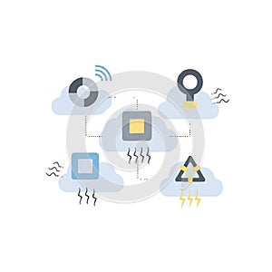 Cloud Computing Data Flow Network Infrastructure Diagram Modern Flat Design Concept for Big Data Processing Hosting Security and S