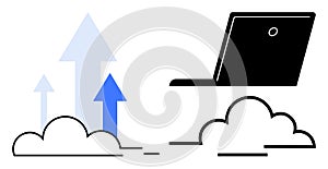 Cloud Computing and Data Growth Concept with Laptop and Upward Arrows