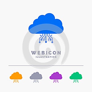 cloud, computing, data, hosting, network 5 Color Glyph Web Icon Template isolated on white. Vector illustration