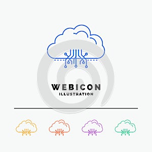 cloud, computing, data, hosting, network 5 Color Line Web Icon Template isolated on white. Vector illustration