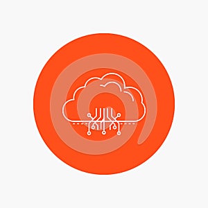 cloud, computing, data, hosting, network White Line Icon in Circle background. vector icon illustration
