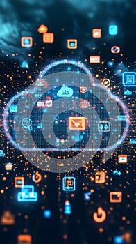 Cloud computing data icons float symbolizing digital services digital services illustration data network storage global access