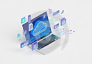 Cloud computing and data integration on laptop