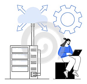 Cloud Computing and Data Management Featuring Server, Cloud, and Laptop User