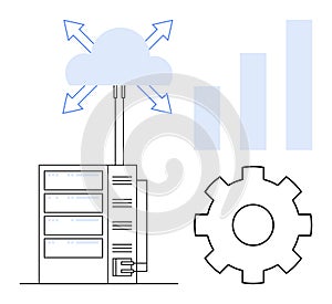 Cloud Computing and Data Management Illustration Server, Cloud, and Analytics Gear