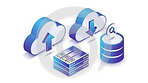 Cloud Computing and Data Management Isometric Icons Set