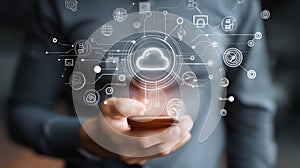 Cloud computing technology with smartphone data access and virtual interface.