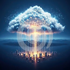 Cloud computing data network connecting future smart city global tech