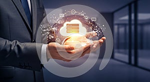 Cloud Computing Data Network Held by Business Hands