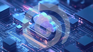 Cloud computing data processing on futuristic circuit board
