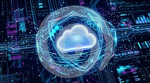 Cloud computing data protection and cyber security concept