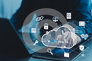 Cloud computing and data security concept with digital network connections
