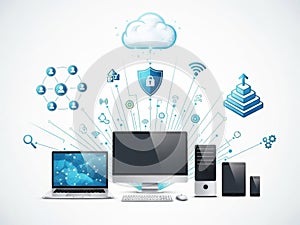 Cloud computing and data security concept isolated on white background