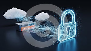 Cloud Computing Data Security Connection with Digital Lock and Server Infrastructure Network