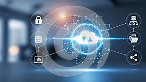 Cloud Computing Data Security Network Technology Concept Global Connectivity Abstract Blue Background