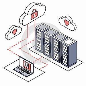 Cloud Computing and Data Security Ã¢â¬' Vector Illustration of Server Storage and Secure Cloud Network