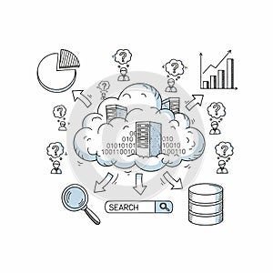 Cloud computing data storage and analysis illustration