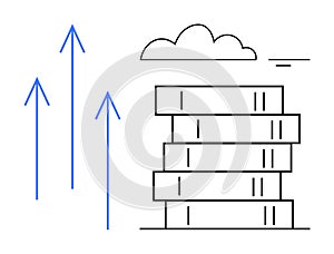 Cloud Computing and Data Storage Concept with Arrows Indicating Growth and Cloud Symbol