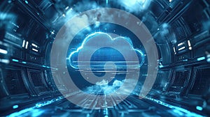 Cloud computing data storage concept in futuristic tunnel