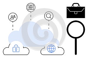 Cloud Computing Concept with Security, Networking, and Data Management Icons