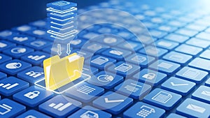 Cloud Computing Data Storage File Transfer Digital Network Blue Background 3D Render