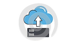 Cloud computing and data storage icon with upward arrow symbolizing growth and digital technology advancement in business