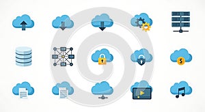 Cloud Computing and Data Storage Icons Set