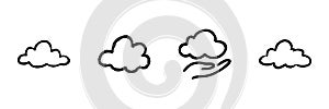Cloud Computing And Data Storage Line Icon Set In Doodle Style. Digital Cloud Management And Technology Services Outline