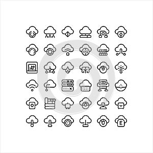 Cloud Computing and Data Storage Line Icons Set