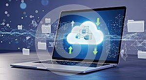 Cloud Computing Data Storage and Network Connectivity on Laptop