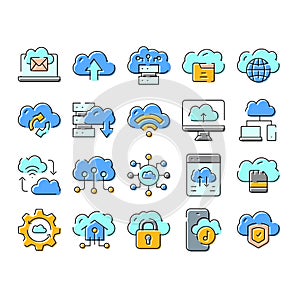Cloud computing data storage network technology outline icons