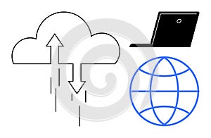 Cloud Computing, Data Sync, and Global Internet Connectivity with Laptop Icon