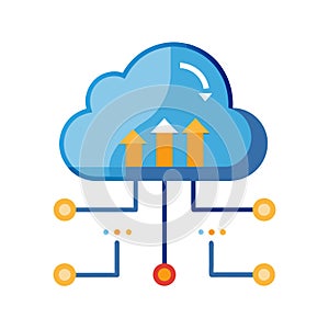Cloud Computing Data Storage and Transfer with Connection and Data Upload Icon
