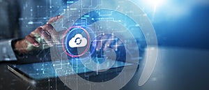 Cloud Computing and Data Synchronization Technology Illustrated on Futuristic Digital Interface