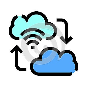 Cloud computing data synchronization and wireless network icon