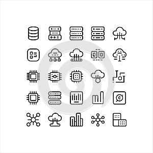 Cloud Computing and Data Technology Line Icons Set